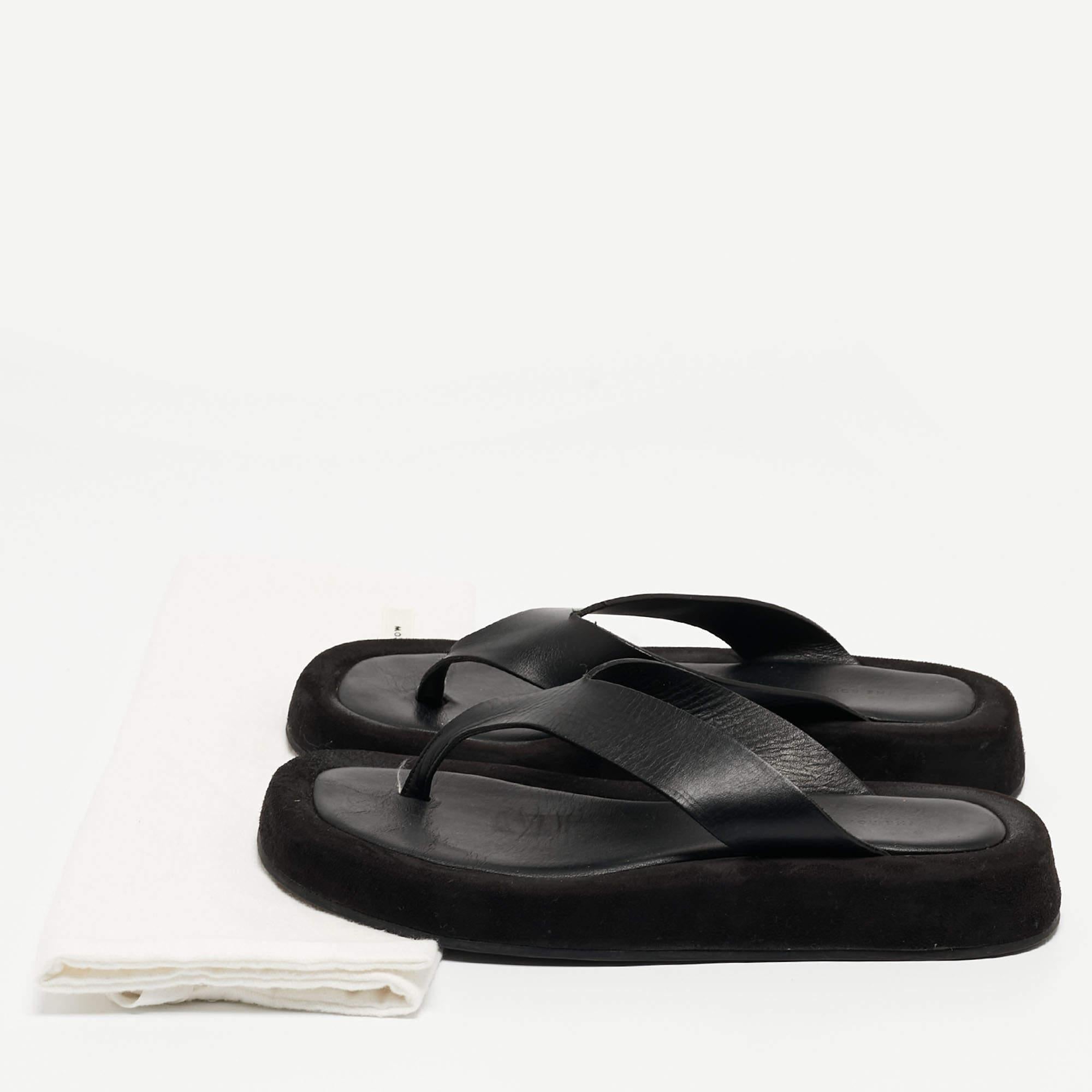 The Row Black Leather Thong Flat Slides Size 37 5