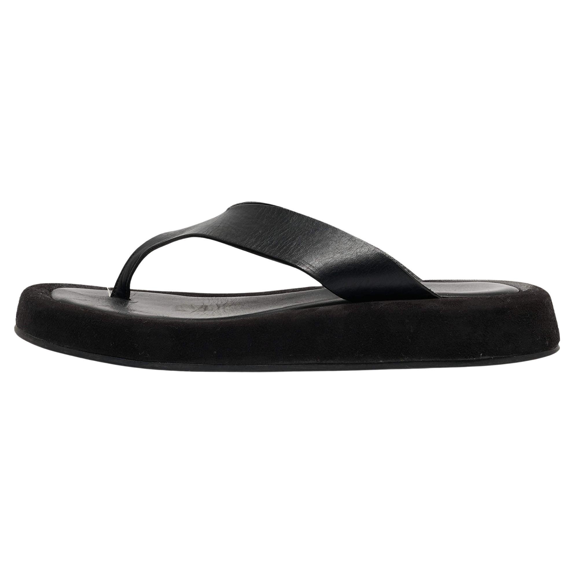The Row Black Leather Thong Flat Slides Size 37