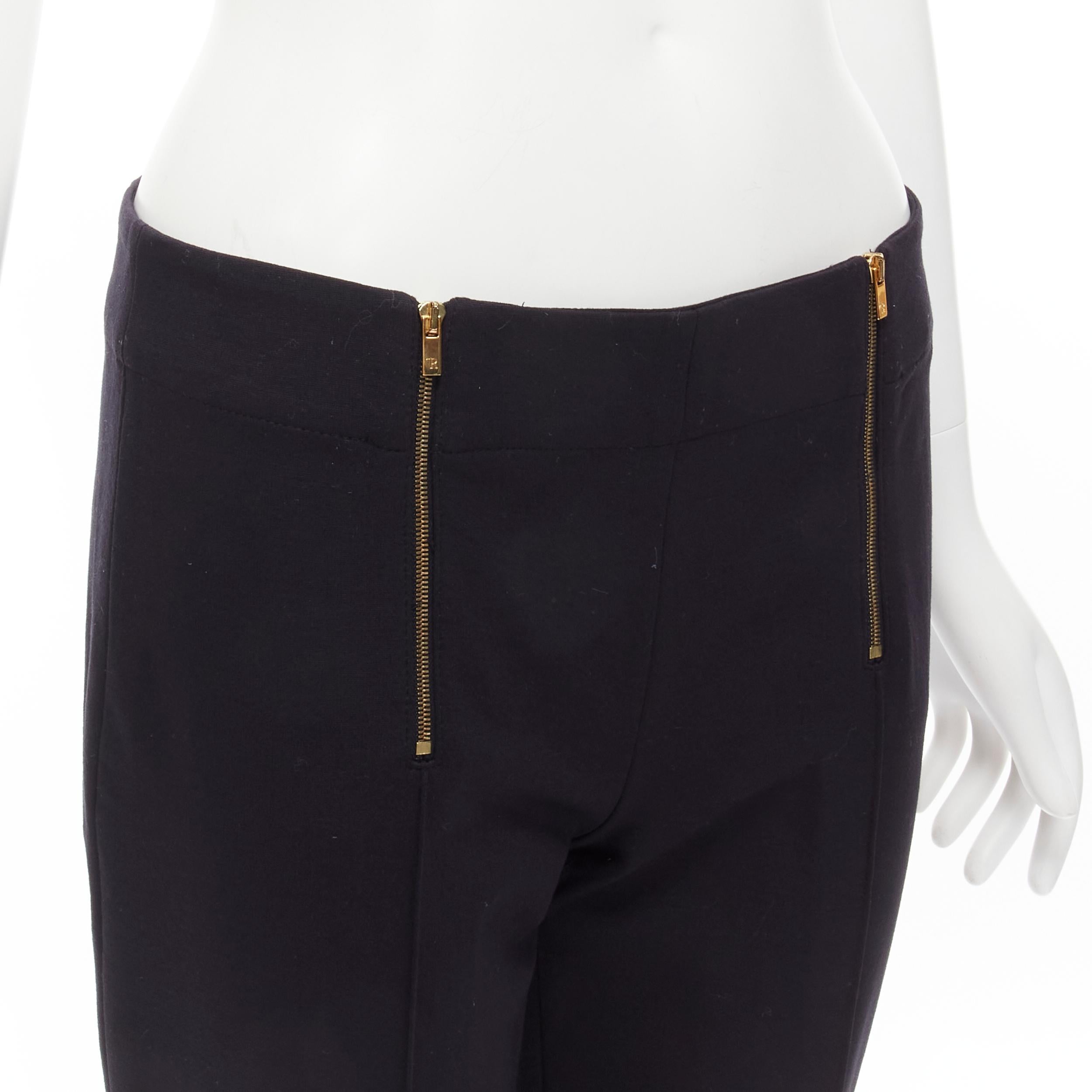 Women's THE ROW black modal cotton dual gold zipper minimal legging pants XSXS For Sale