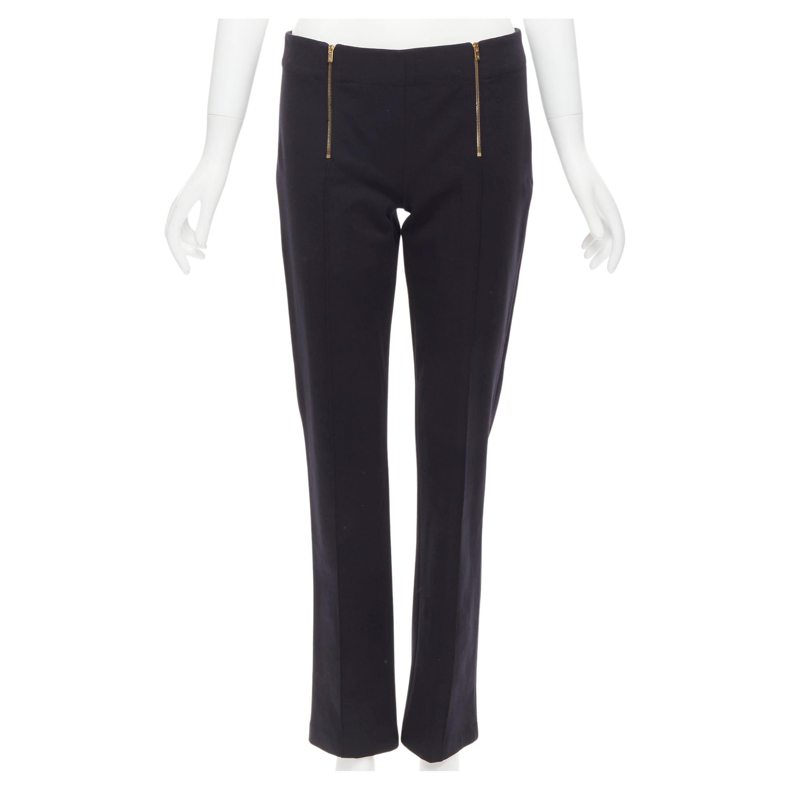 THE ROW black modal cotton dual gold zipper minimal legging pants XSXS For Sale