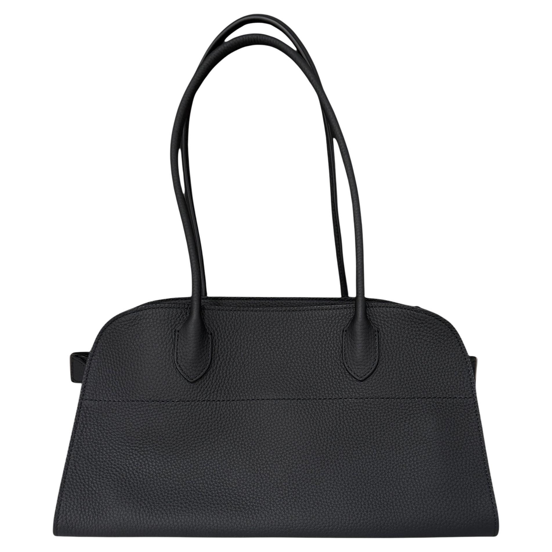 The Row Black Pebbled Leather E/W Soft Margaux 12 Tote Bag