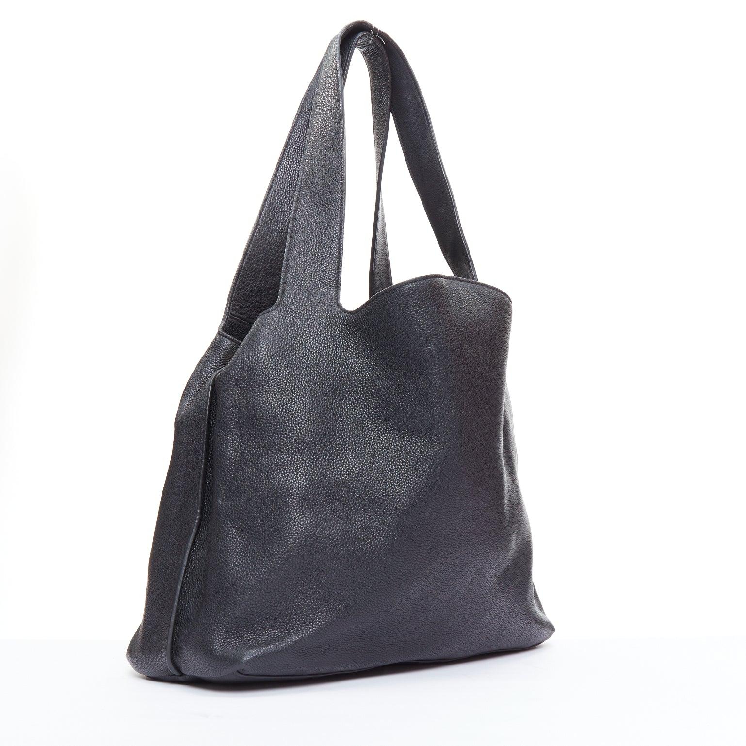 Black THE ROW black pebbled leather gold stud minimal hobo tote bag For Sale