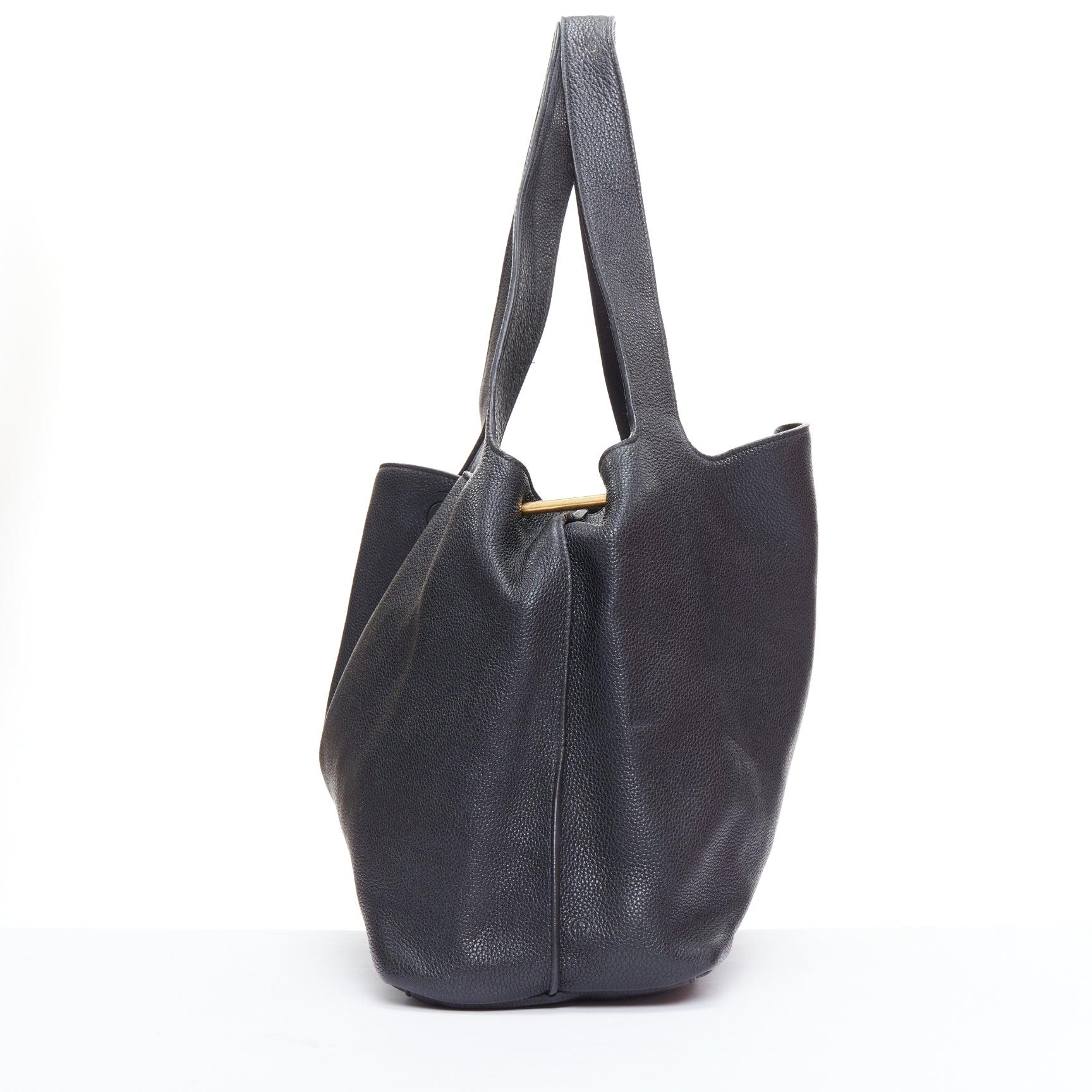 THE ROW black pebbled leather gold stud minimal hobo tote bag In Good Condition For Sale In Hong Kong, NT
