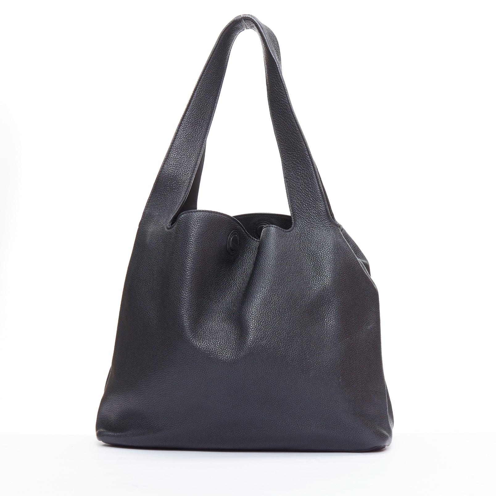 Women's THE ROW black pebbled leather gold stud minimal hobo tote bag For Sale