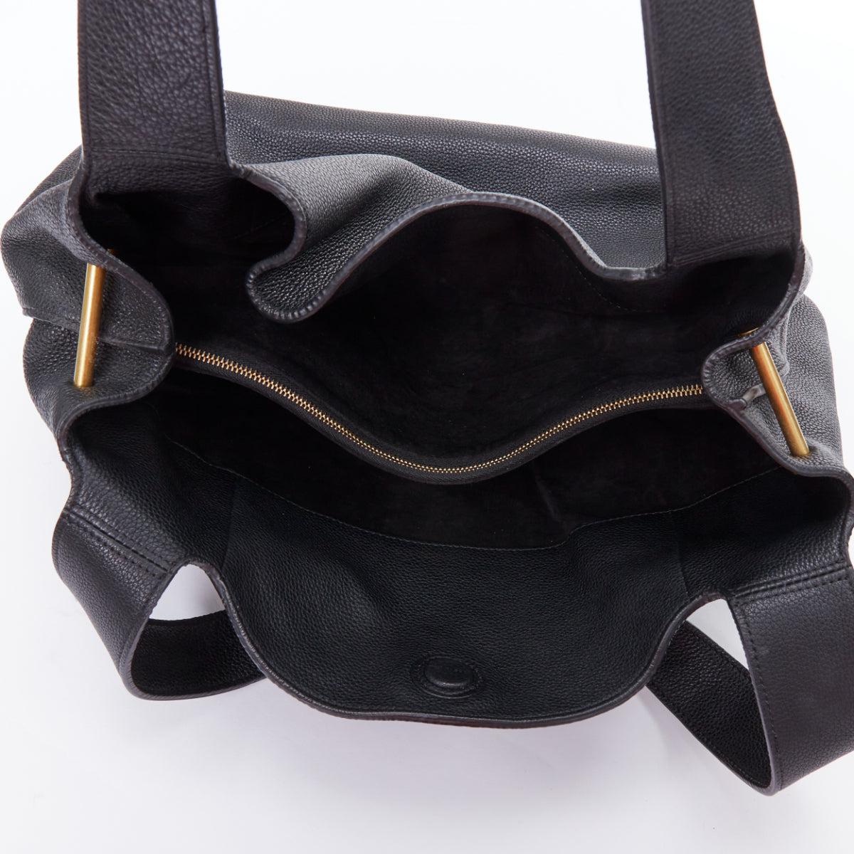 THE ROW black pebbled leather gold stud minimal hobo tote bag For Sale 4