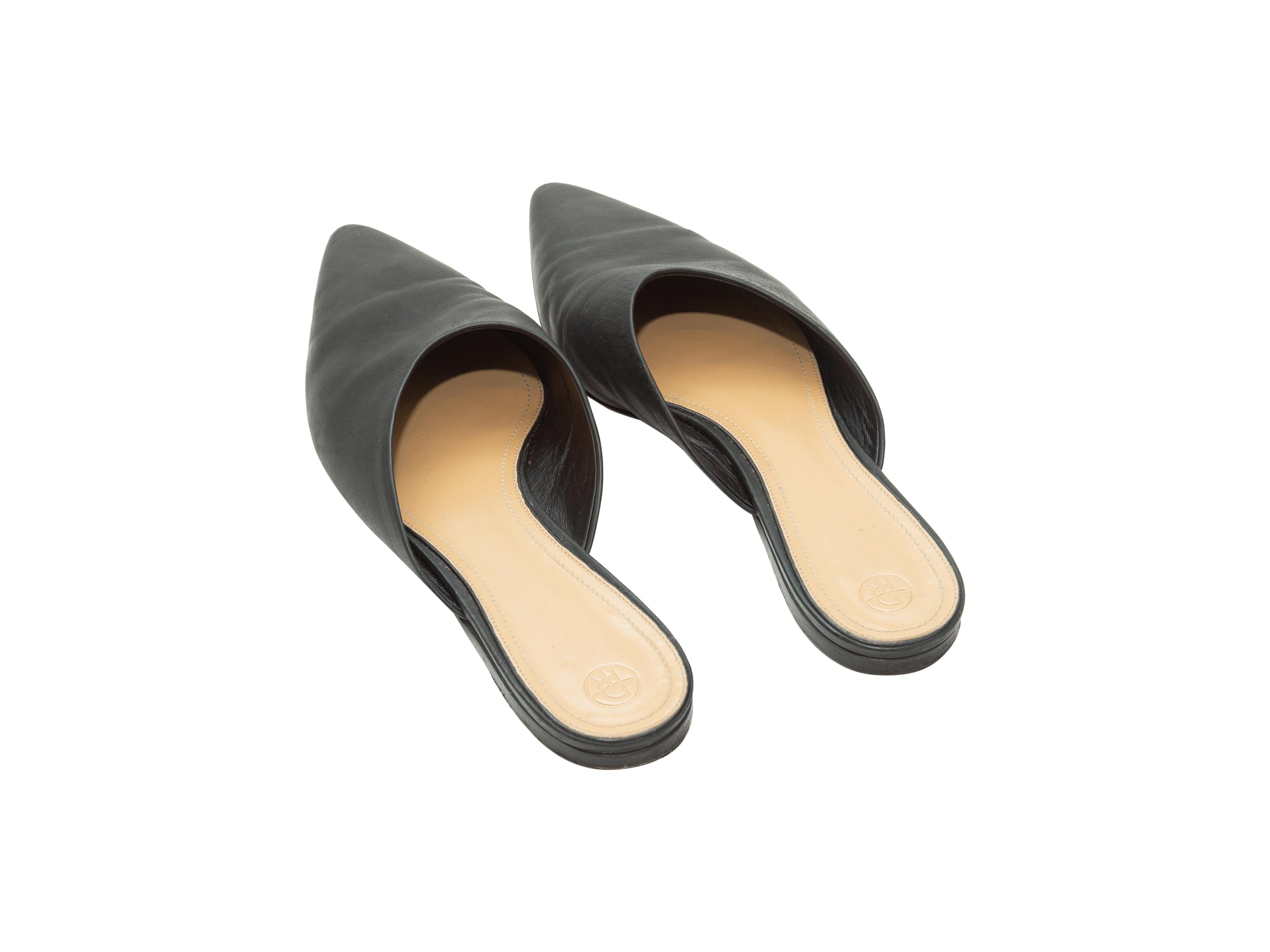 The Row Black Pointed-Toe Leather Mules In Good Condition In New York, NY