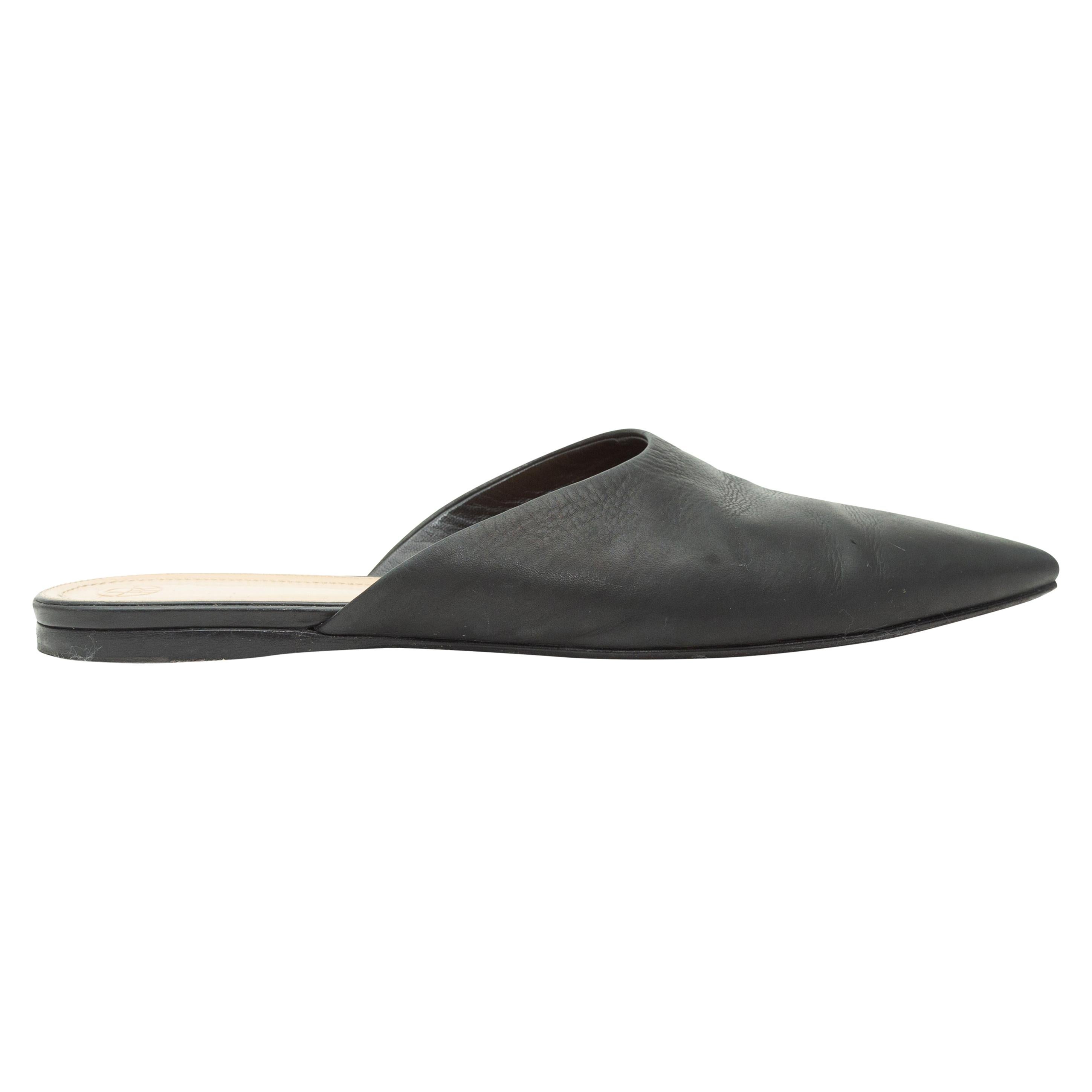 The Row Black Pointed-Toe Leather Mules