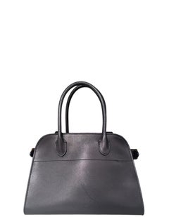 The Row Black Saddle Calfskin Leather Soft Margaux 10 Bag w/ Strap