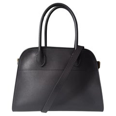The Row Black Saddle Calfskin Leather Soft Margaux 10 Bag w/ Strap