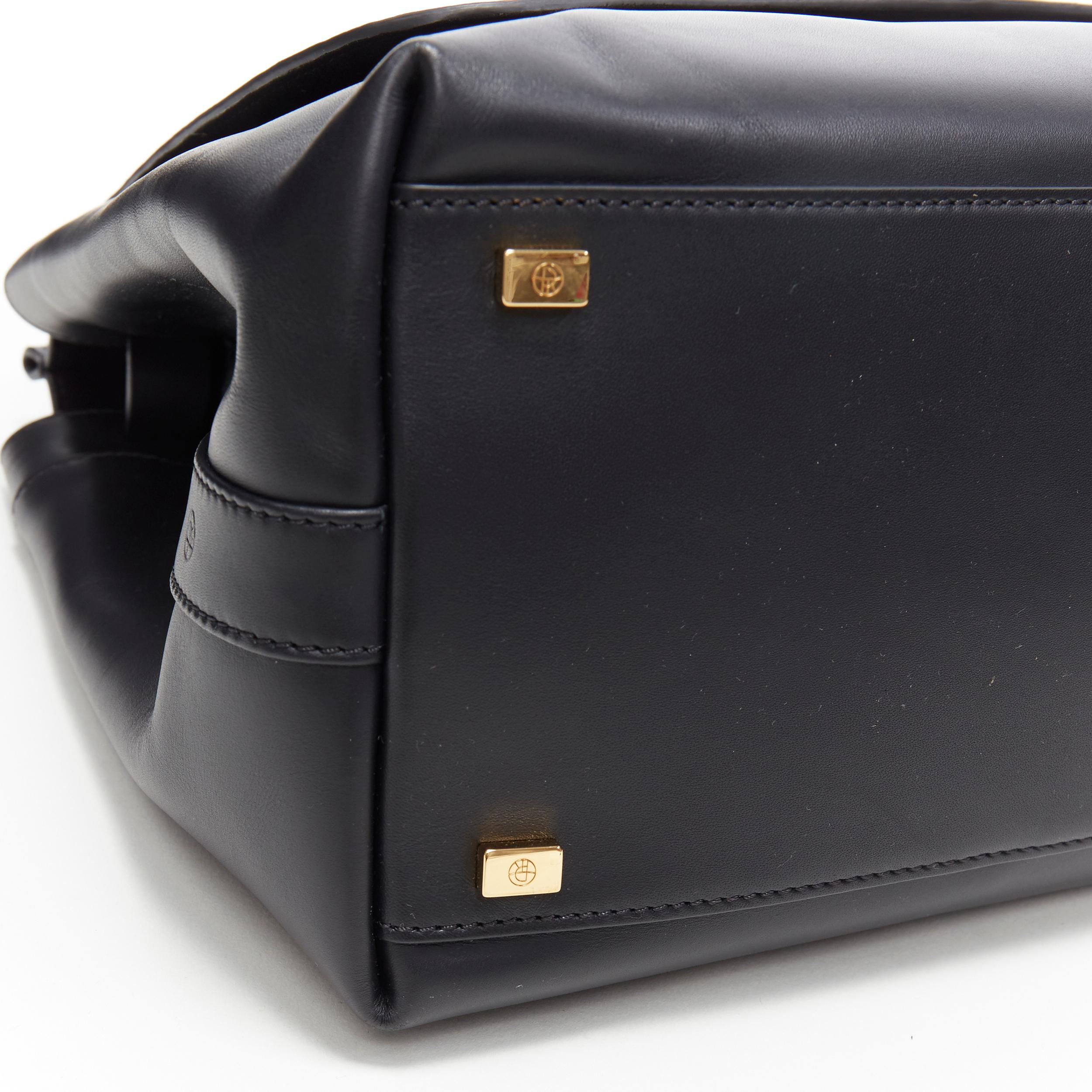 THE ROW black smooth leather minimalist flap front gold buckle shoulder bag 1
