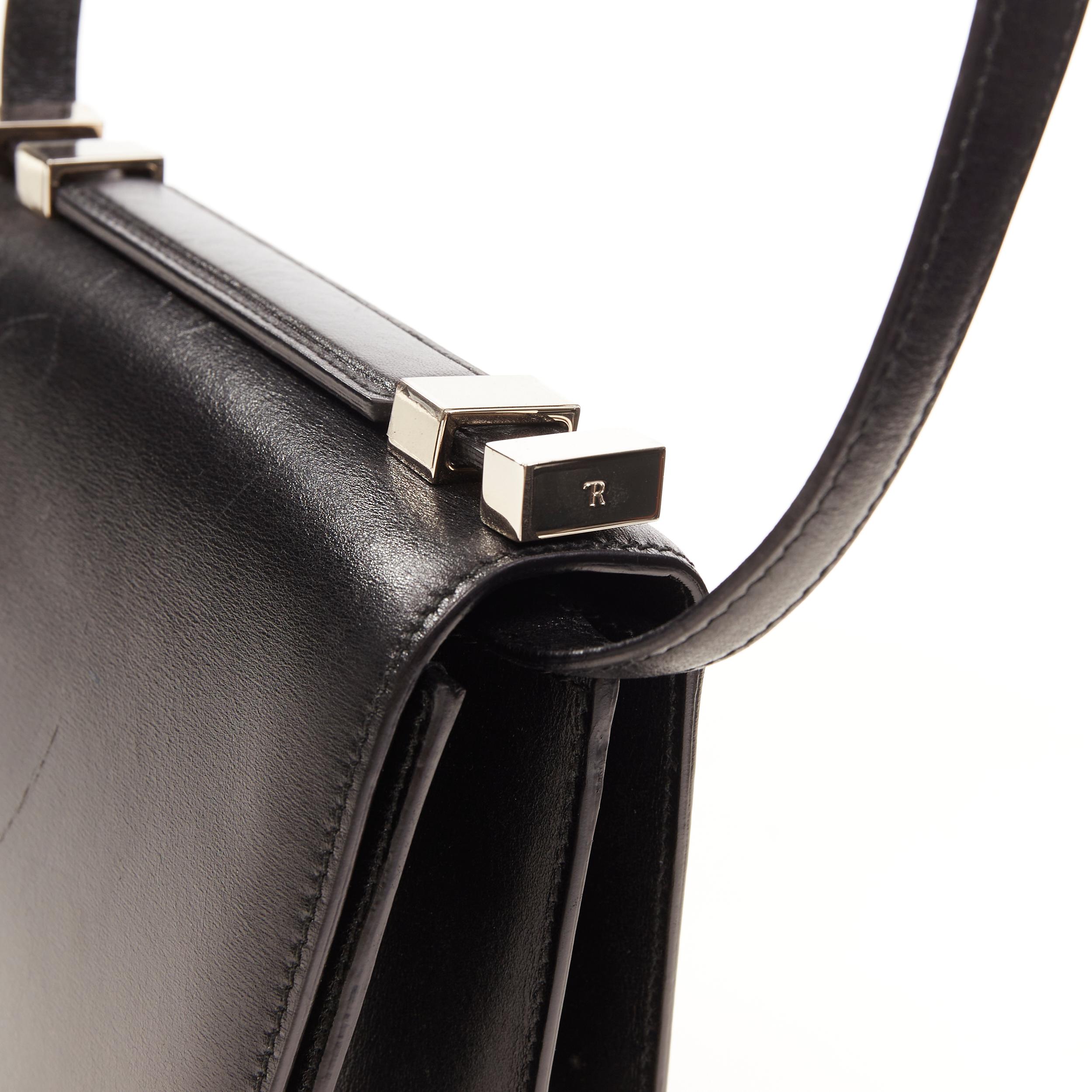THE ROW black smooth leather silver-tone hardware push lock flap shoulder bag 1