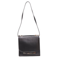 THE ROW black smooth leather silver-tone hardware push lock flap shoulder bag