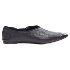 THE ROW black  soft supple leather almond toe babouche slip on flats EU37.5