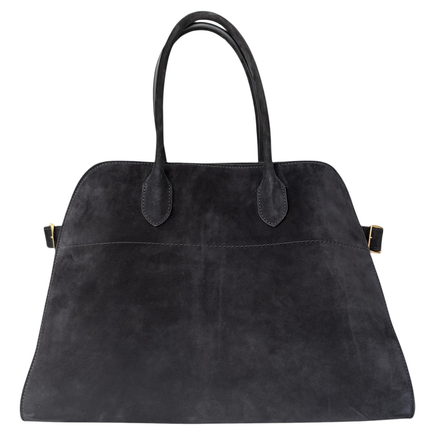 The Row Black Suede Soft Margaux 15 Tote Bag