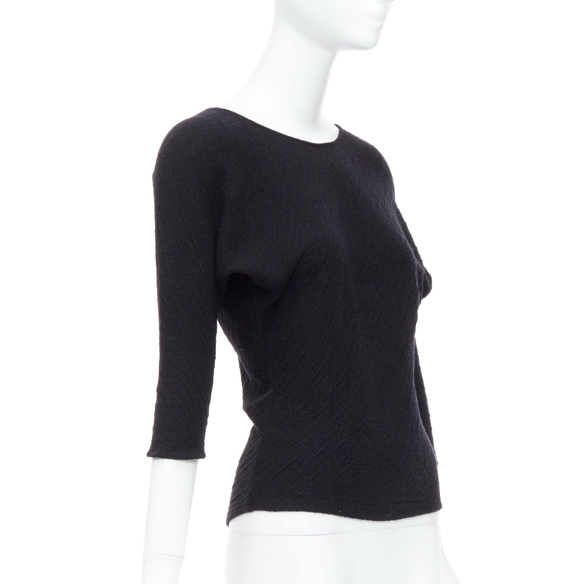 Black THE ROW black textured bateau neck cropped sleeve pullover top For Sale