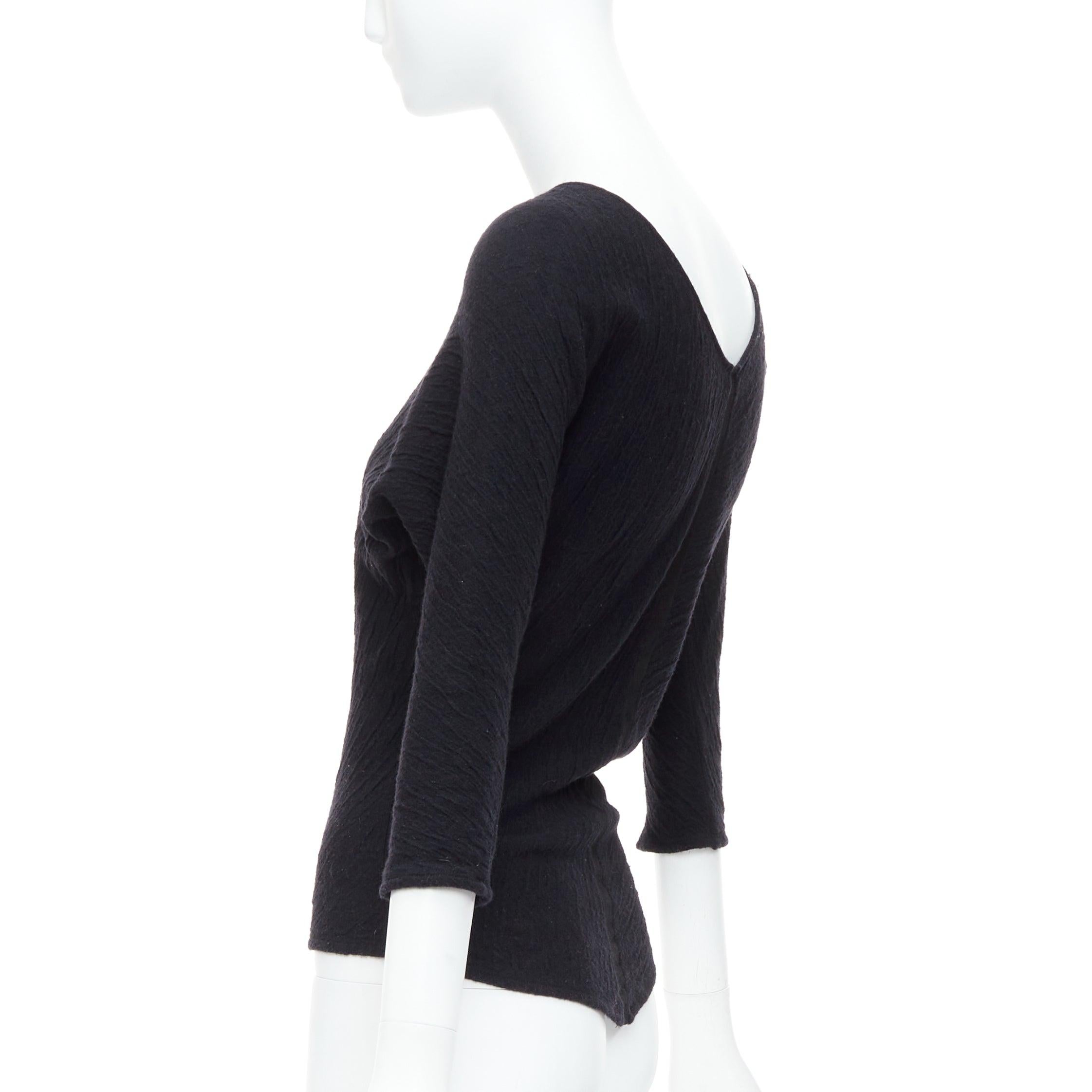 Women's THE ROW black textured bateau neck cropped sleeve pullover top For Sale