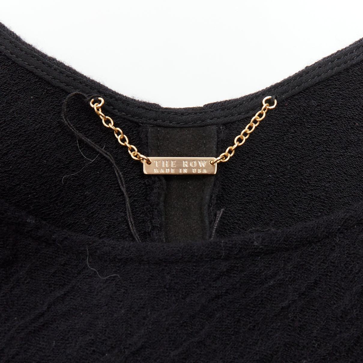 THE ROW black textured bateau neck cropped sleeve pullover top For Sale 3