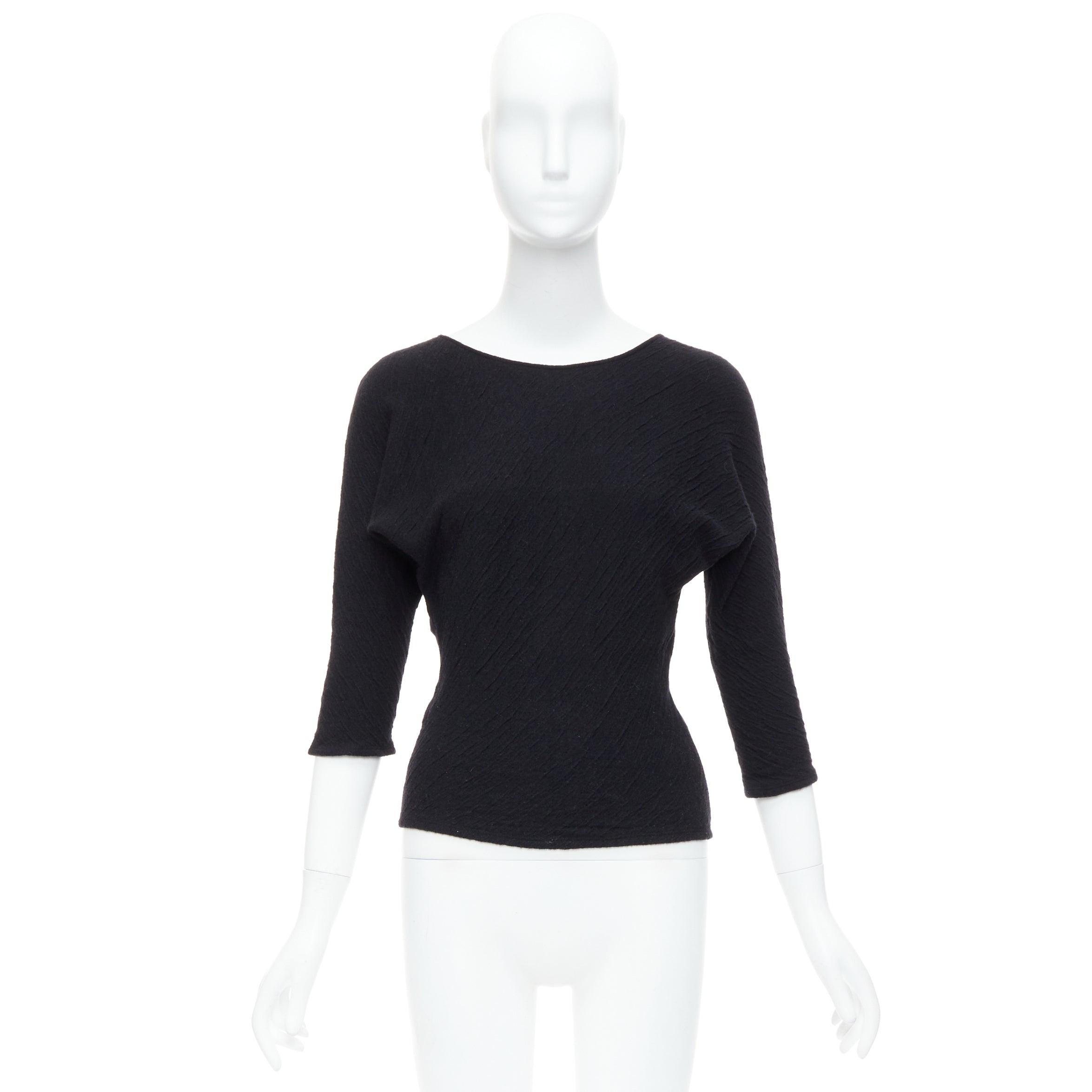 THE ROW black textured bateau neck cropped sleeve pullover top For Sale 4
