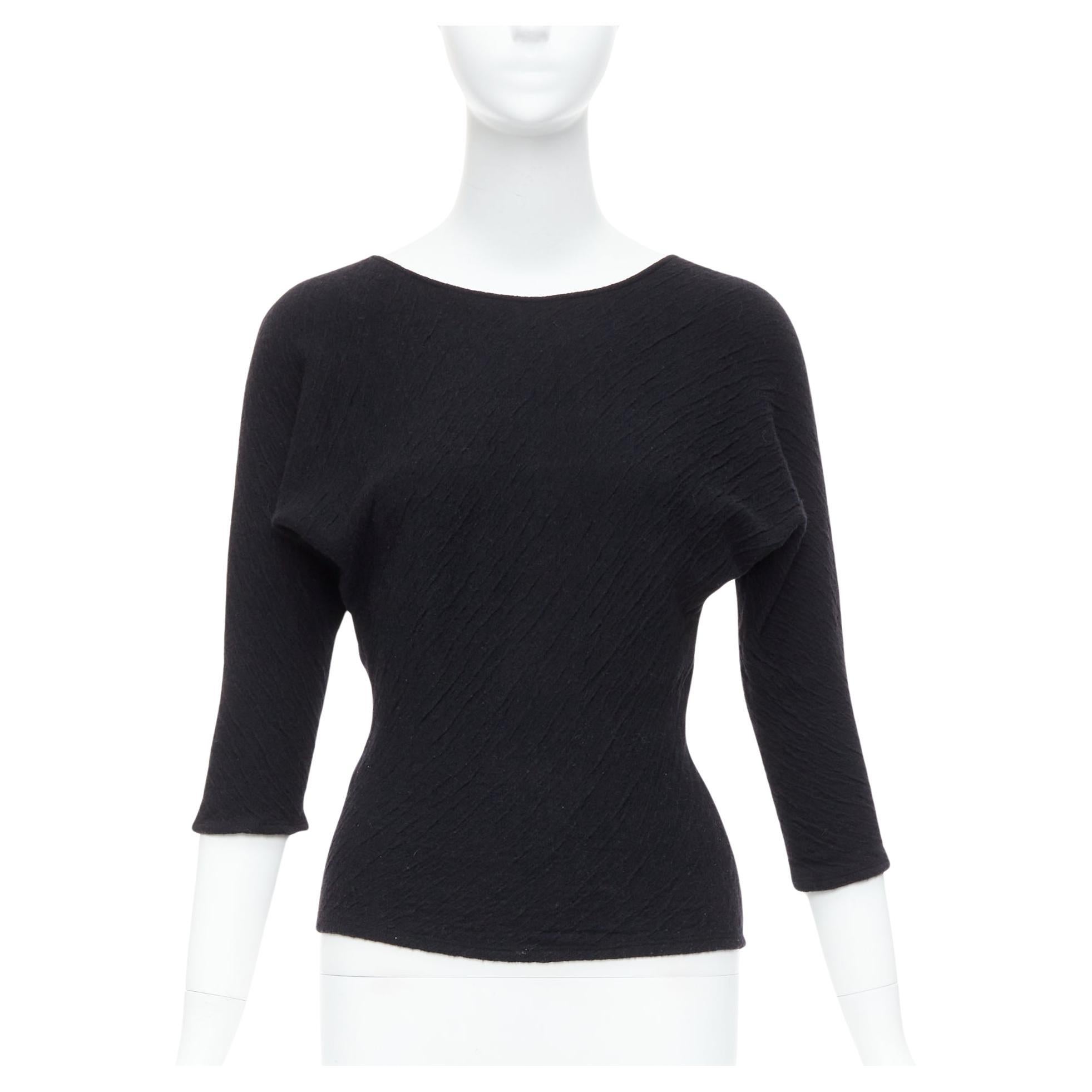 THE ROW black textured bateau neck cropped sleeve pullover top For Sale