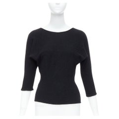 THE ROW black textured bateau neck cropped sleeve pullover top