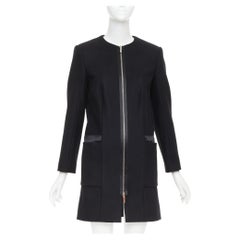 THE ROW black virgin wool blend collarless zip long coat US2 S