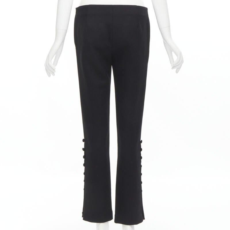 Women's THE ROW black virgin wool button hem straight leg trousers pants US2 XS