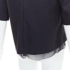THE ROW black virgin wool silk sheer layer crew neck boxy top US0 XS