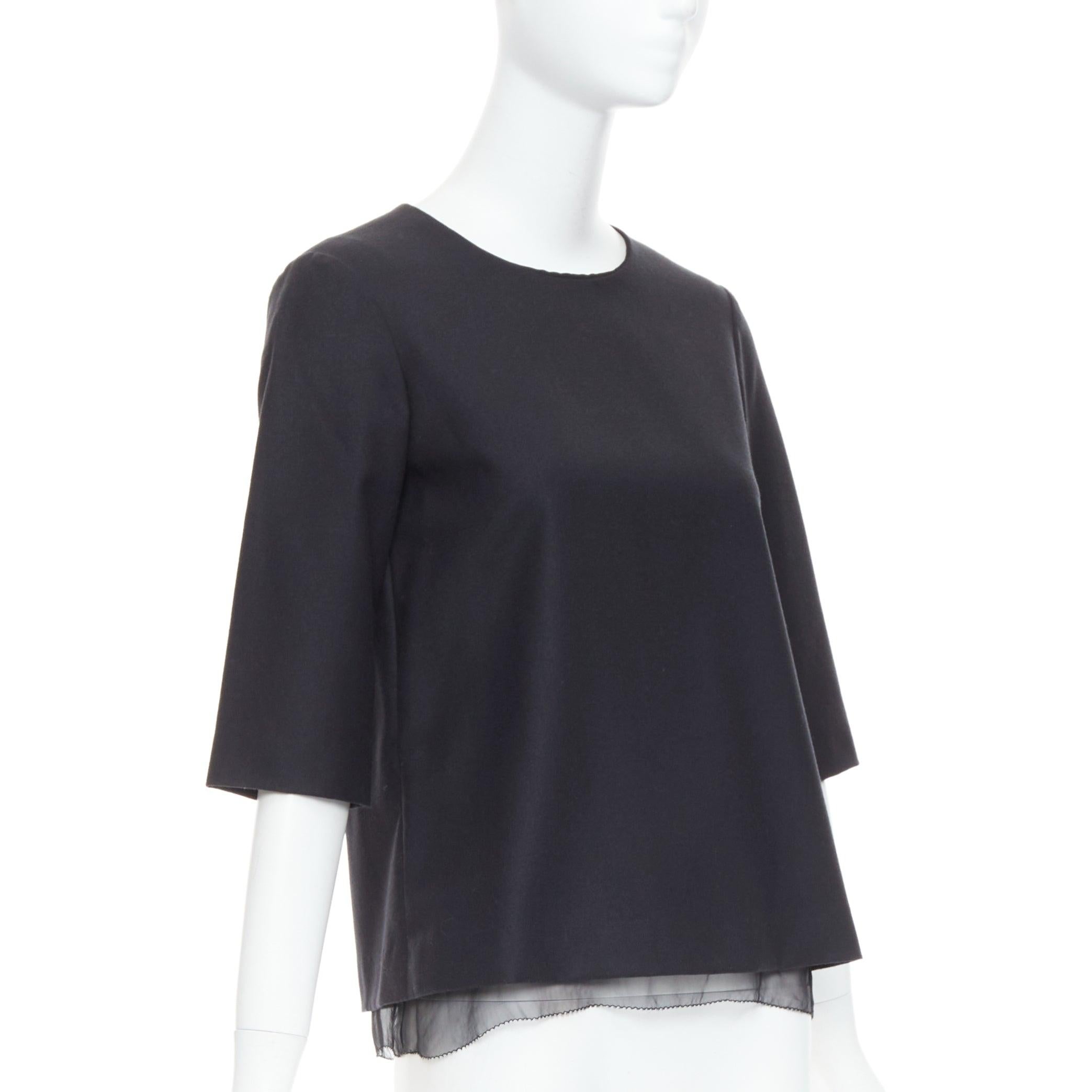 Black THE ROW black virgin wool silk sheer layer crew neck boxy top US0 XS For Sale