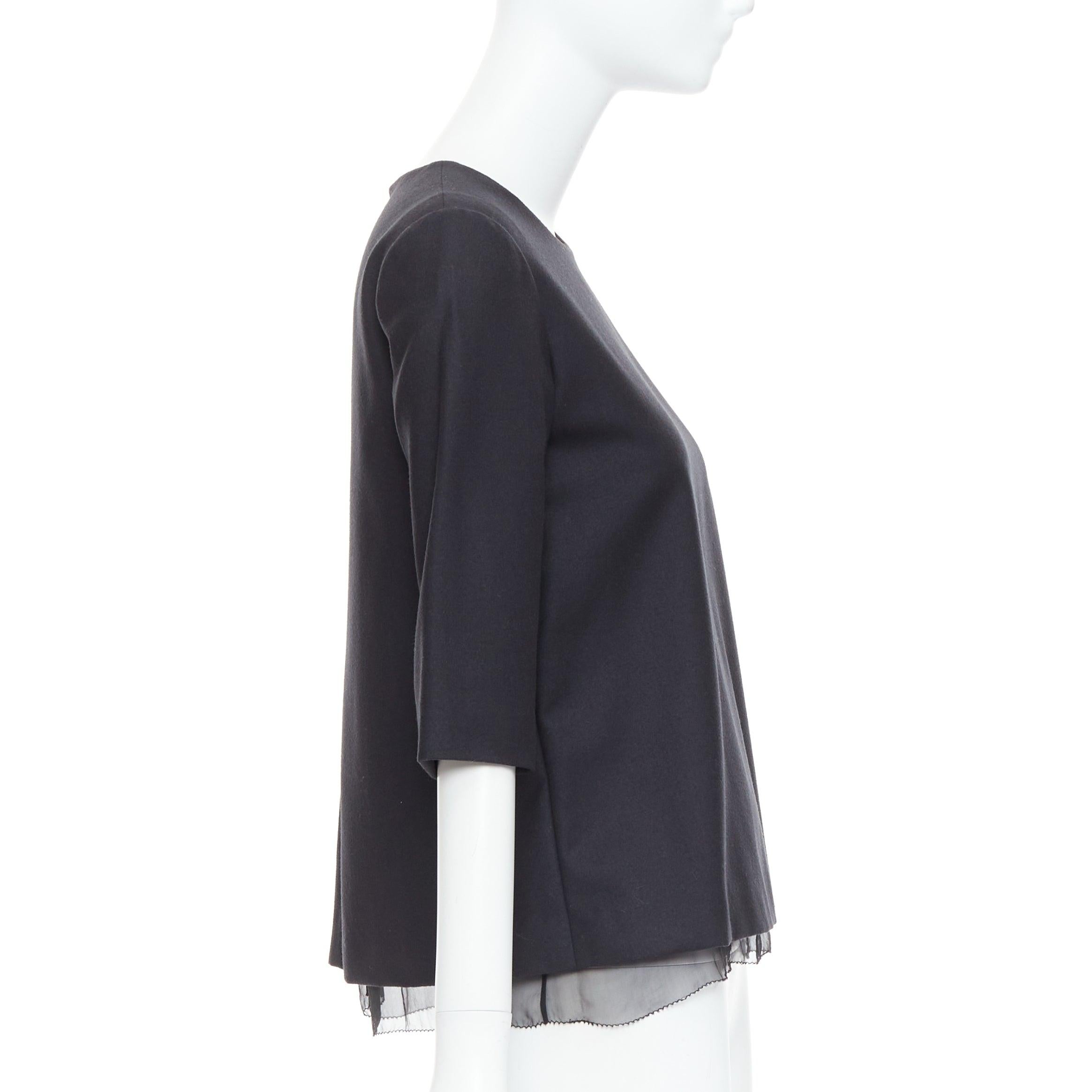 THE ROW black virgin wool silk sheer layer crew neck boxy top US0 XS In Good Condition For Sale In Hong Kong, NT