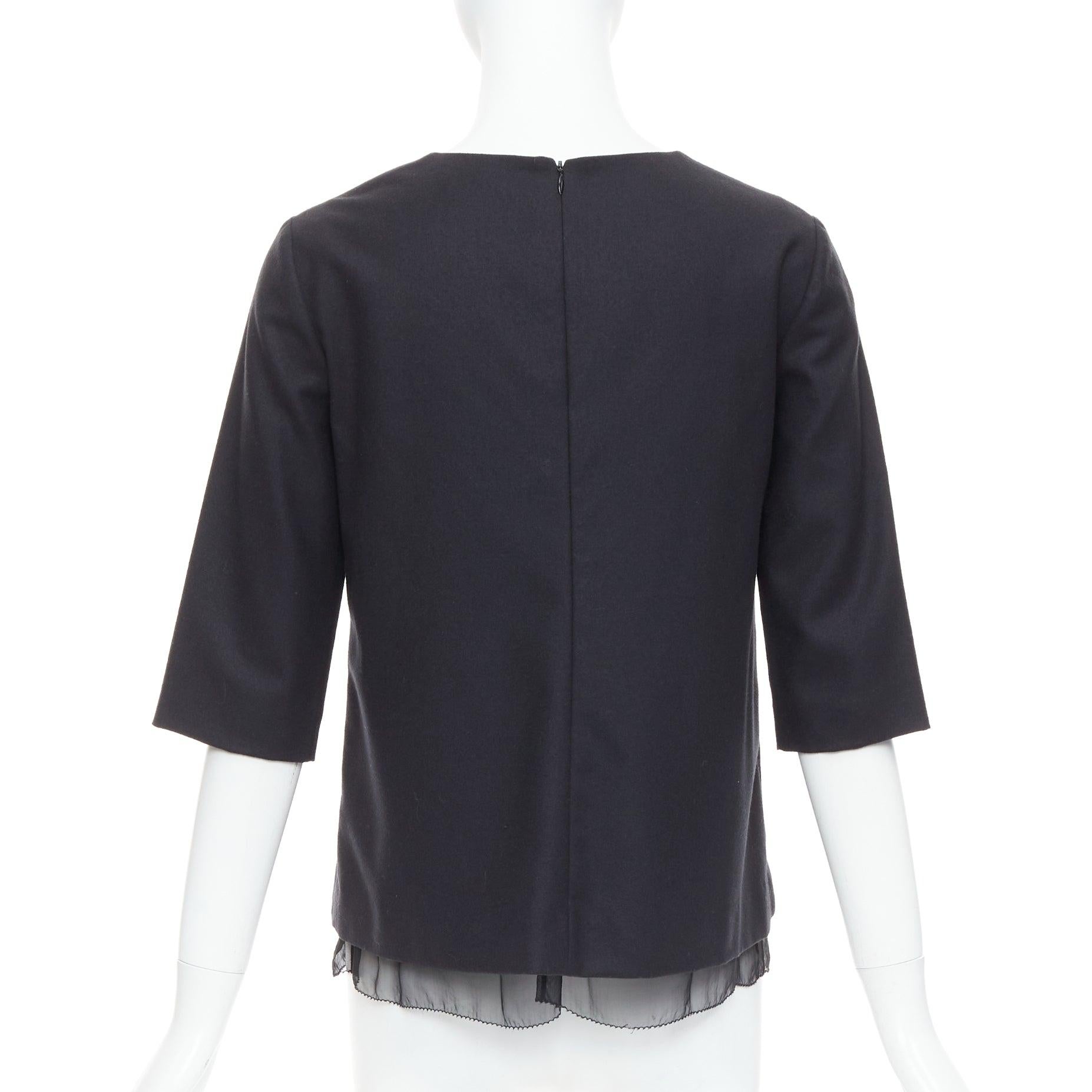 Women's THE ROW black virgin wool silk sheer layer crew neck boxy top US0 XS For Sale