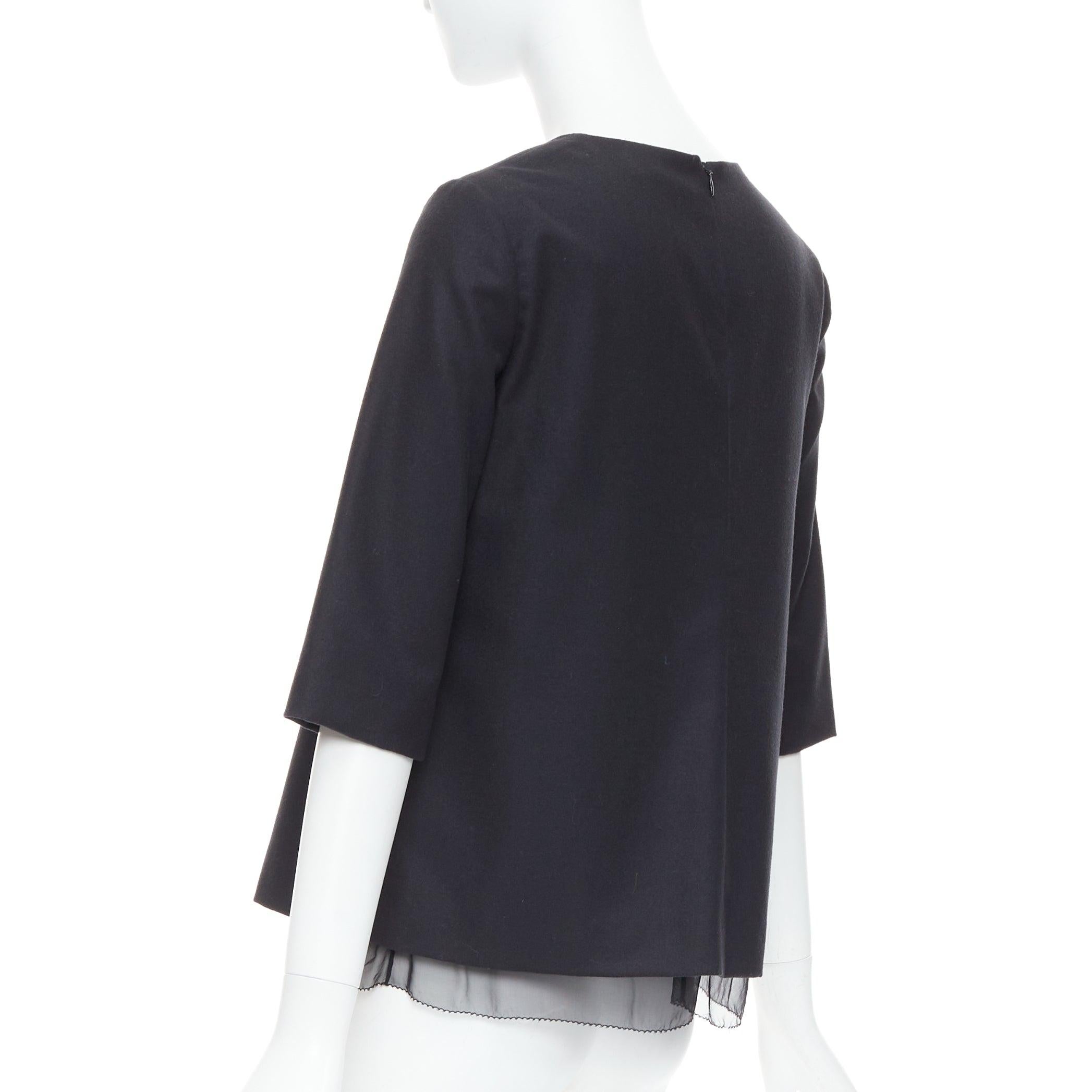 THE ROW black virgin wool silk sheer layer crew neck boxy top US0 XS For Sale 1