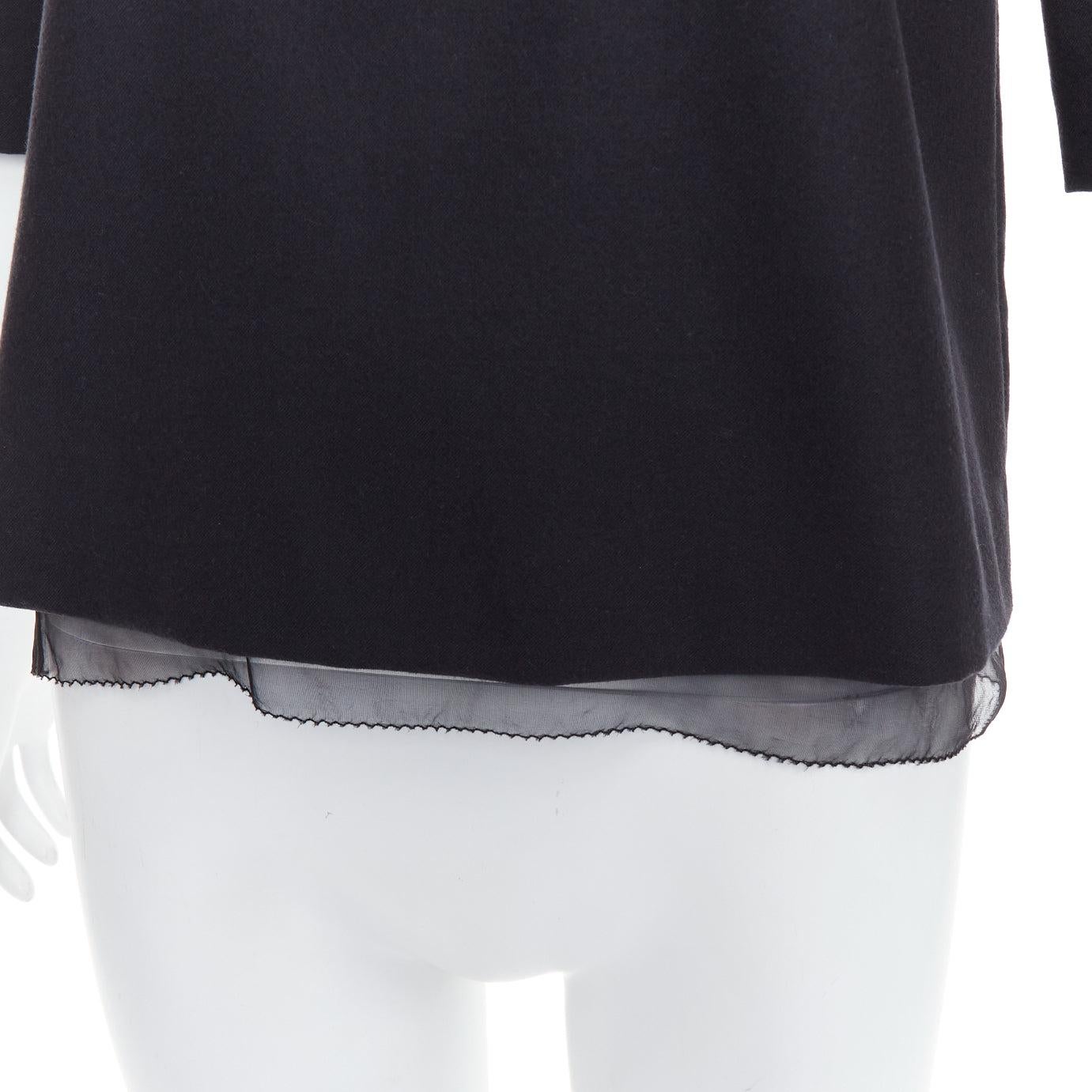 THE ROW black virgin wool silk sheer layer crew neck boxy top US0 XS For Sale 2