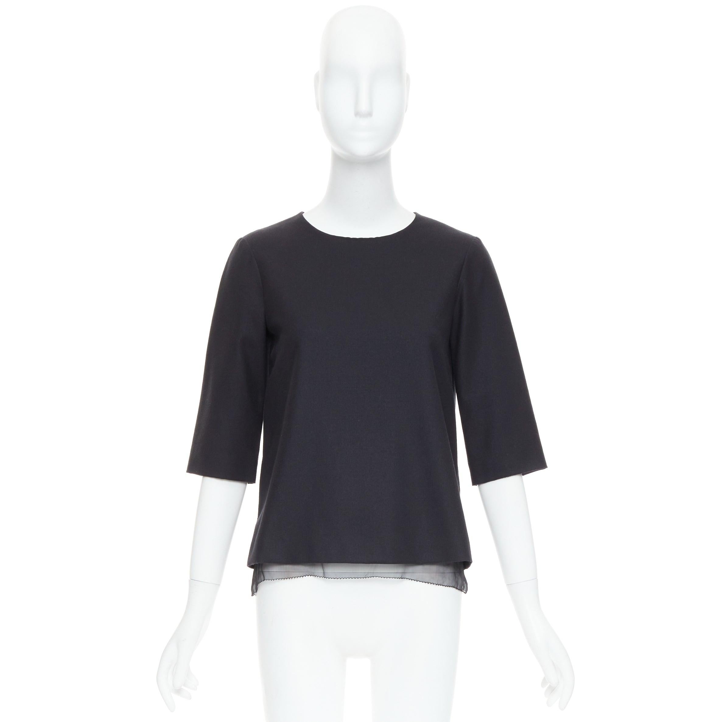 THE ROW black virgin wool silk sheer layer crew neck boxy top US0 XS For Sale 4