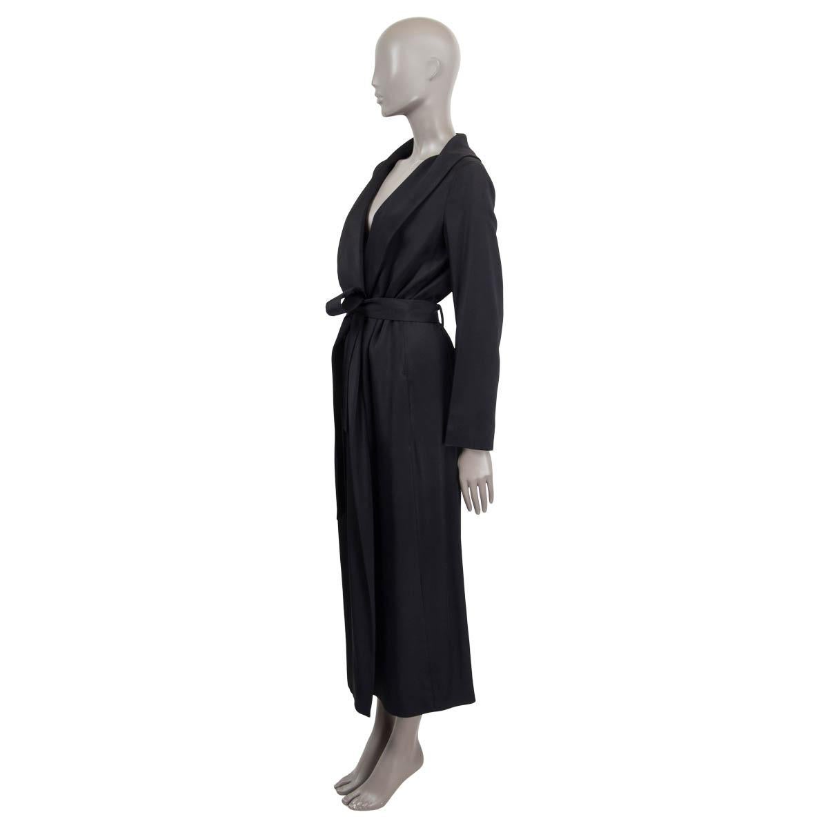 100% authentic The Row classic long coat in black viscose (96%) and elastane (4%). Closes only with a belt for a wrap illusion. Open pockets on the side. Unlined. Has been worn and is in excellent condition.

Measurements
Tag Size	4
Size	S
Shoulder
