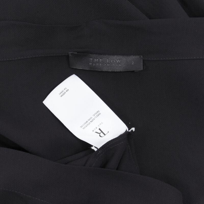 THE ROW black viscose pleated wide boat neck leather button cuff blouse top US2 For Sale 5