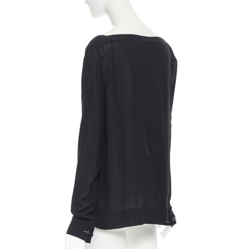 THE ROW black viscose pleated wide boat neck leather button cuff blouse top US2 For Sale 1