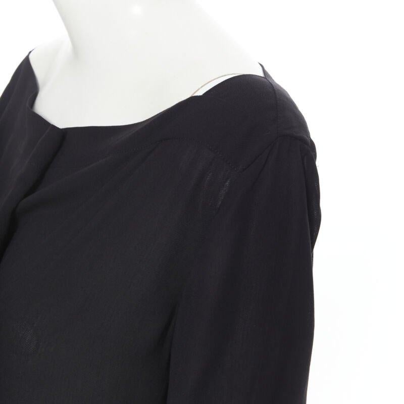 THE ROW black viscose pleated wide boat neck leather button cuff blouse top US2 For Sale 2