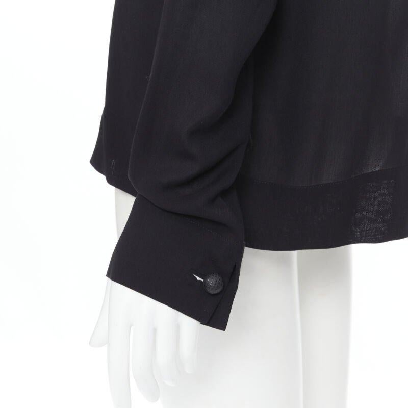 THE ROW black viscose pleated wide boat neck leather button cuff blouse top US2 For Sale 3