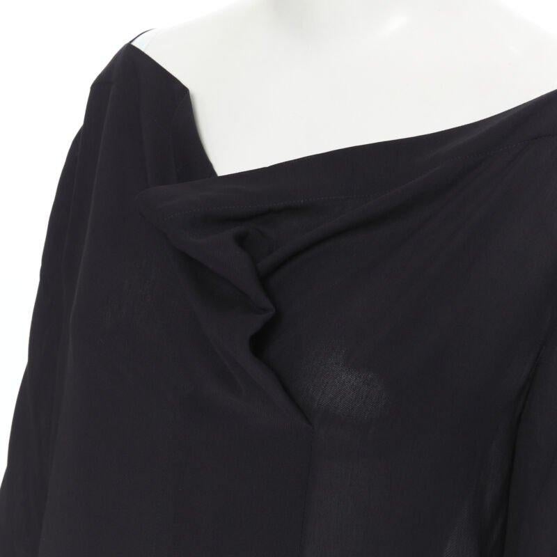 THE ROW black viscose pleated wide boat neck leather button cuff blouse top US2 For Sale 4