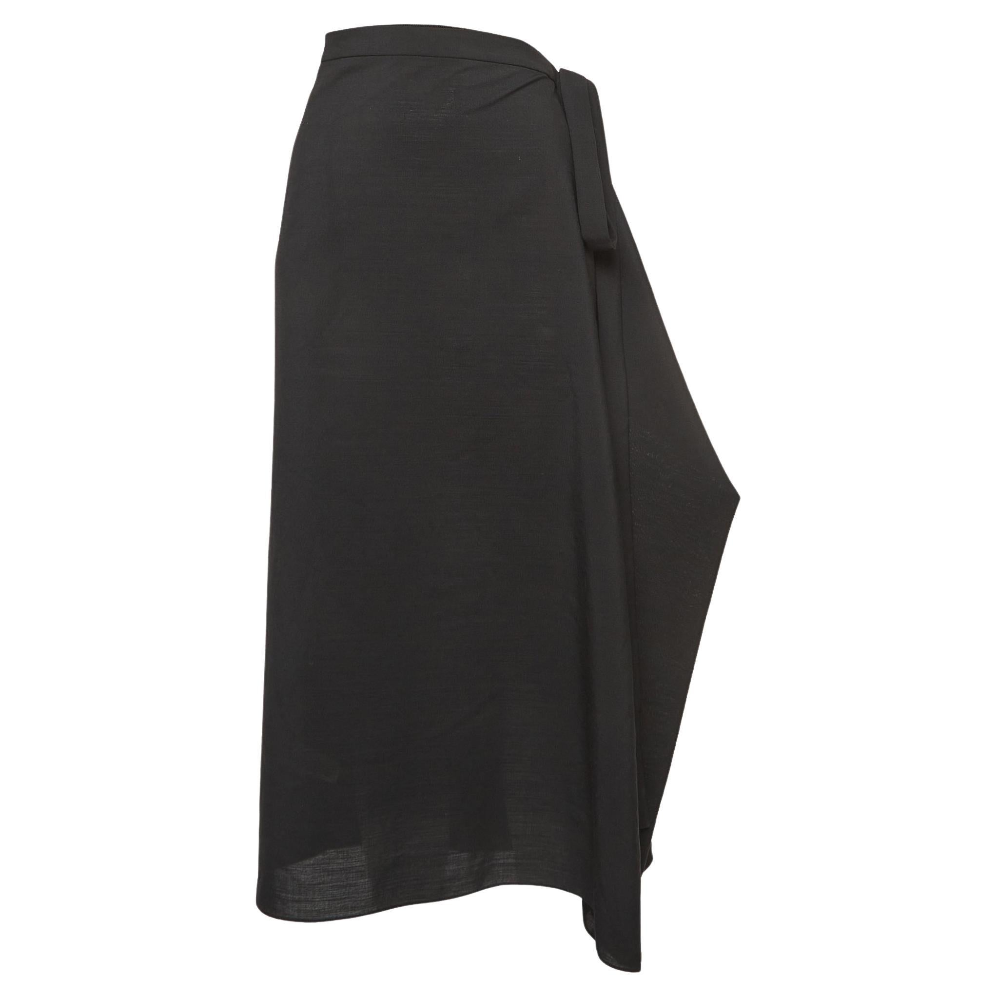 The Row Black Wool Blend Draped Mid-Length Skirt M For Sale