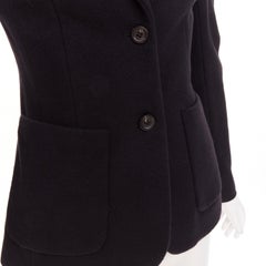 THE ROW black wool deerskin trim 3 patch pockets fitted blazer jacket US2 S