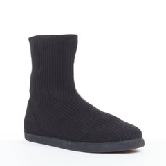 THE ROW black wooly fabric ribbed sock like knitted flat round toe boots EU37.5