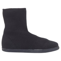 THE ROW black wooly fabric ribbed sock like knitted flat round toe boots EU37.5