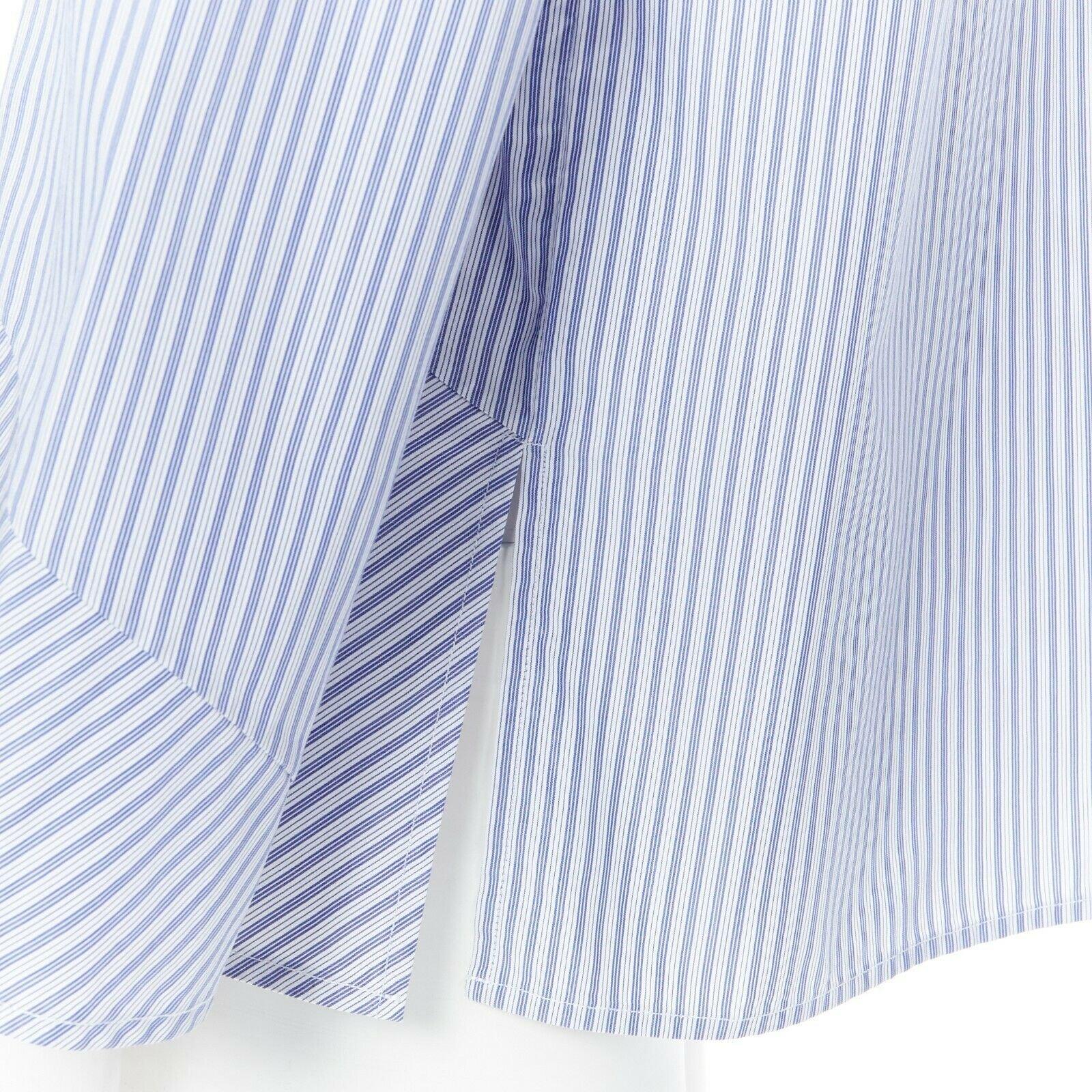 THE ROW blue 100% cotton pinstripe band collar asymmetric button-up shirt US2 2