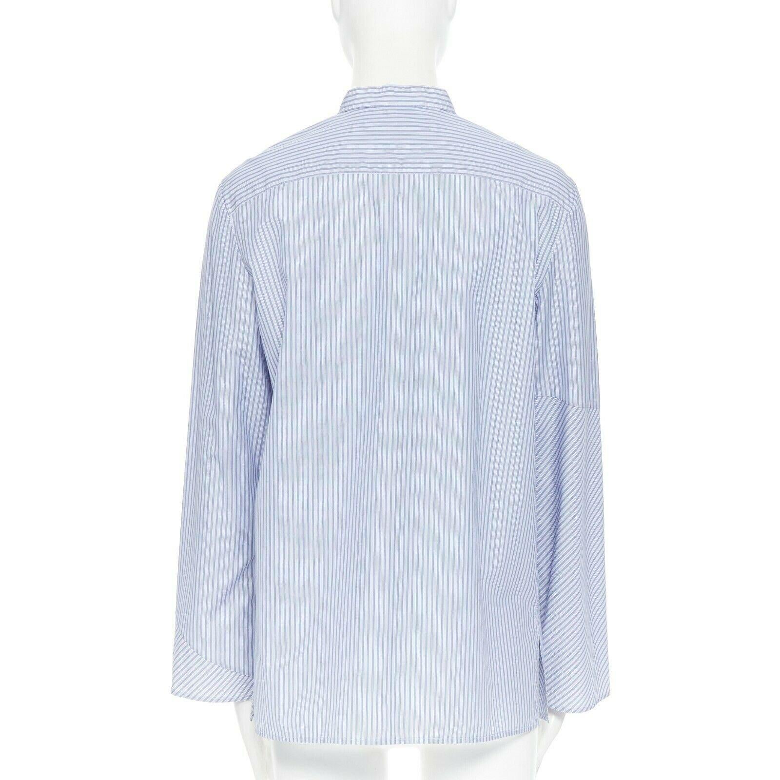 THE ROW blue 100% cotton pinstripe band collar asymmetric button-up shirt US2 3