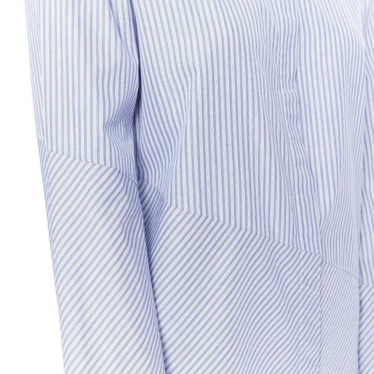 THE ROW blue 100 cotton pinstripe band collar asymmetric buttonup shirt US2 For Sale at 1stDibs