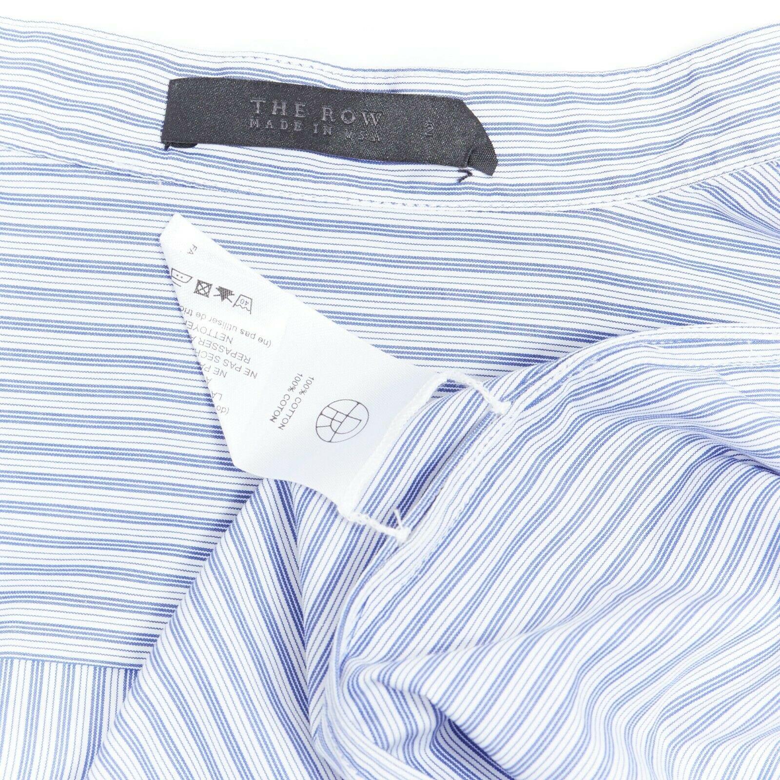 THE ROW blue 100% cotton pinstripe band collar asymmetric button-up shirt US2 In Good Condition In Hong Kong, NT