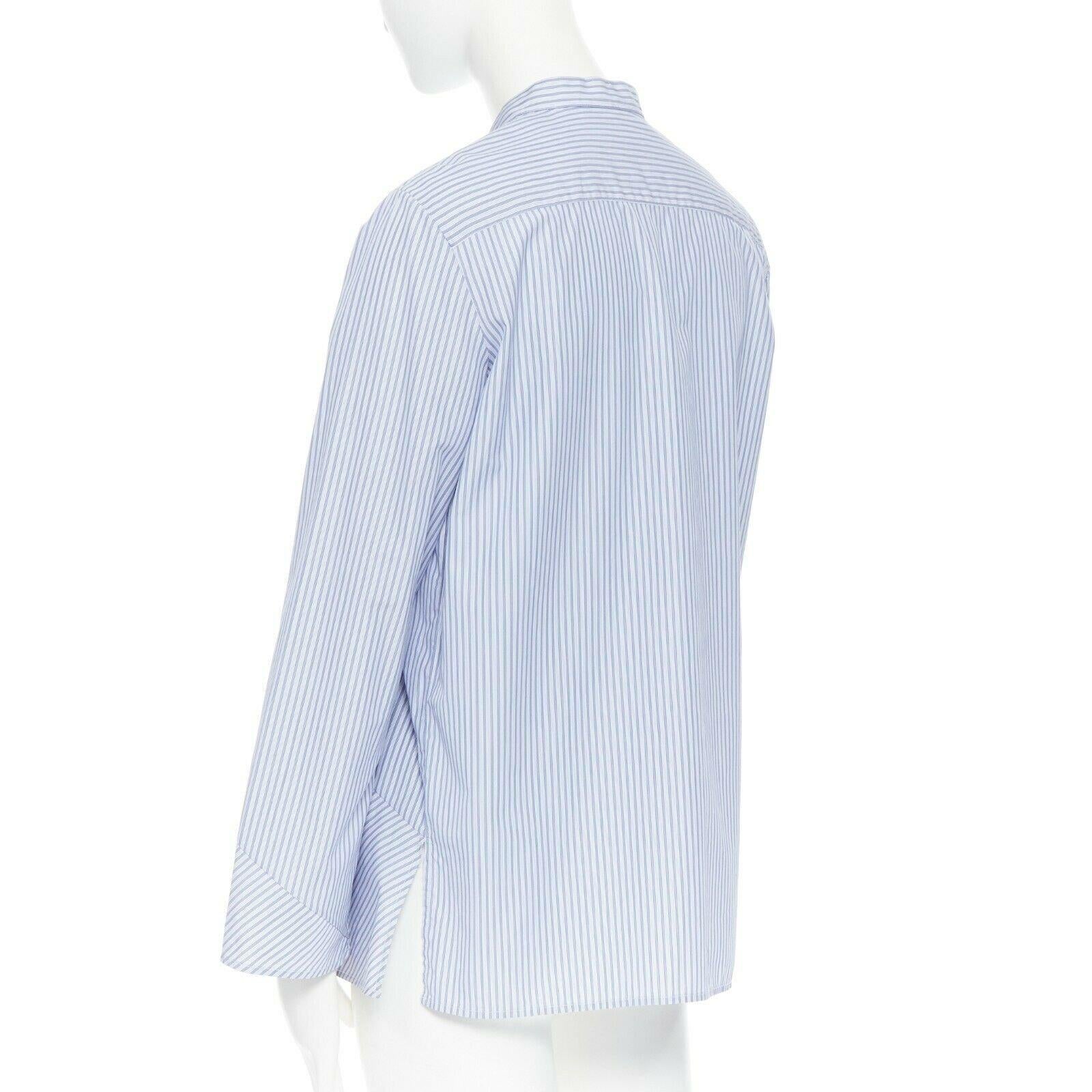 Women's THE ROW blue 100% cotton pinstripe band collar asymmetric button-up shirt US2