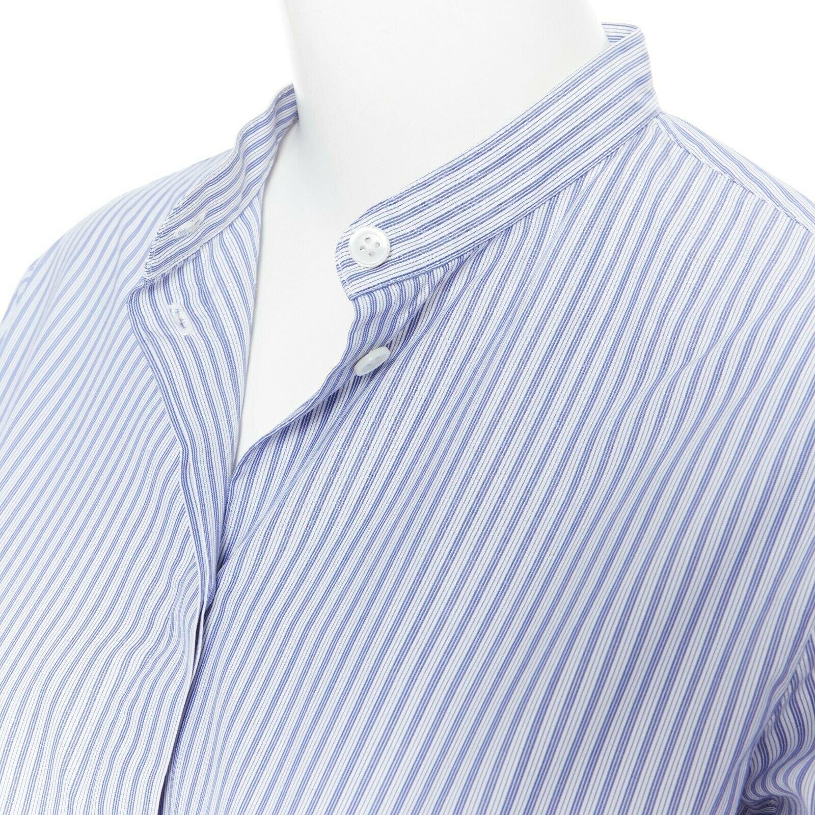 THE ROW blue 100% cotton pinstripe band collar asymmetric button-up shirt US2 1