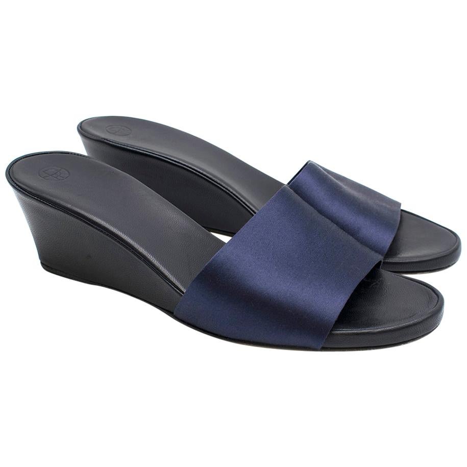 The Row Blue Suede Wedge Mules SIZE 38